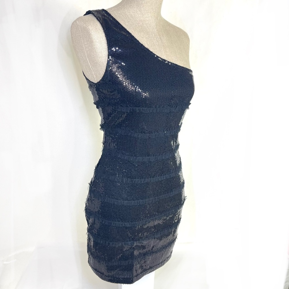 ZIO Sequin One Shoulder Party Black Mini Dress Small S